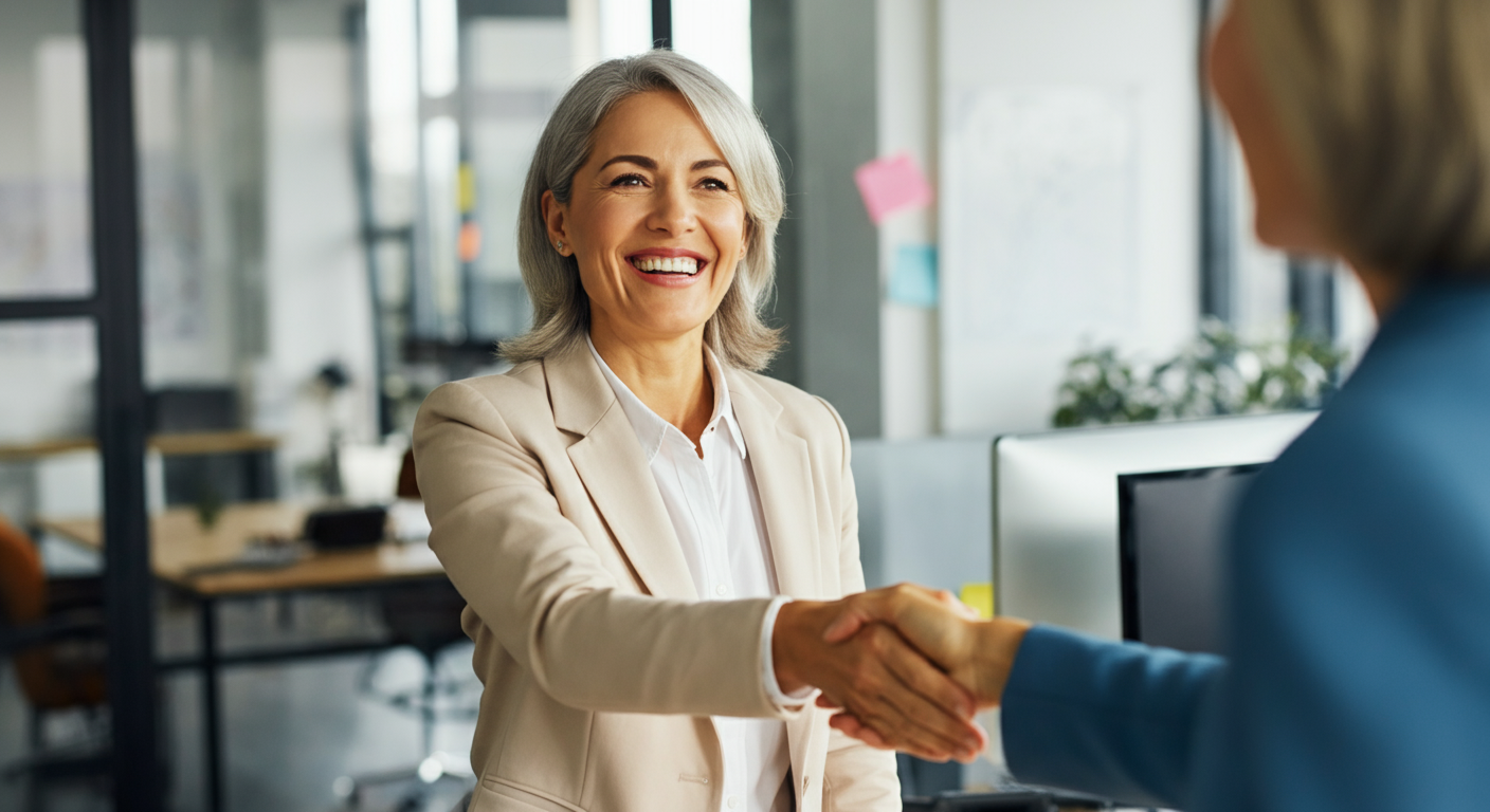 Woman shaking hands in office